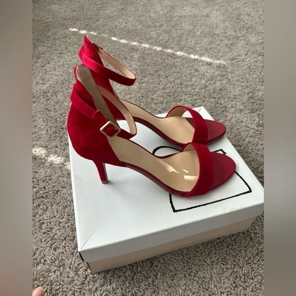New BP. Red Suede Ankle Strap Heels Size 8